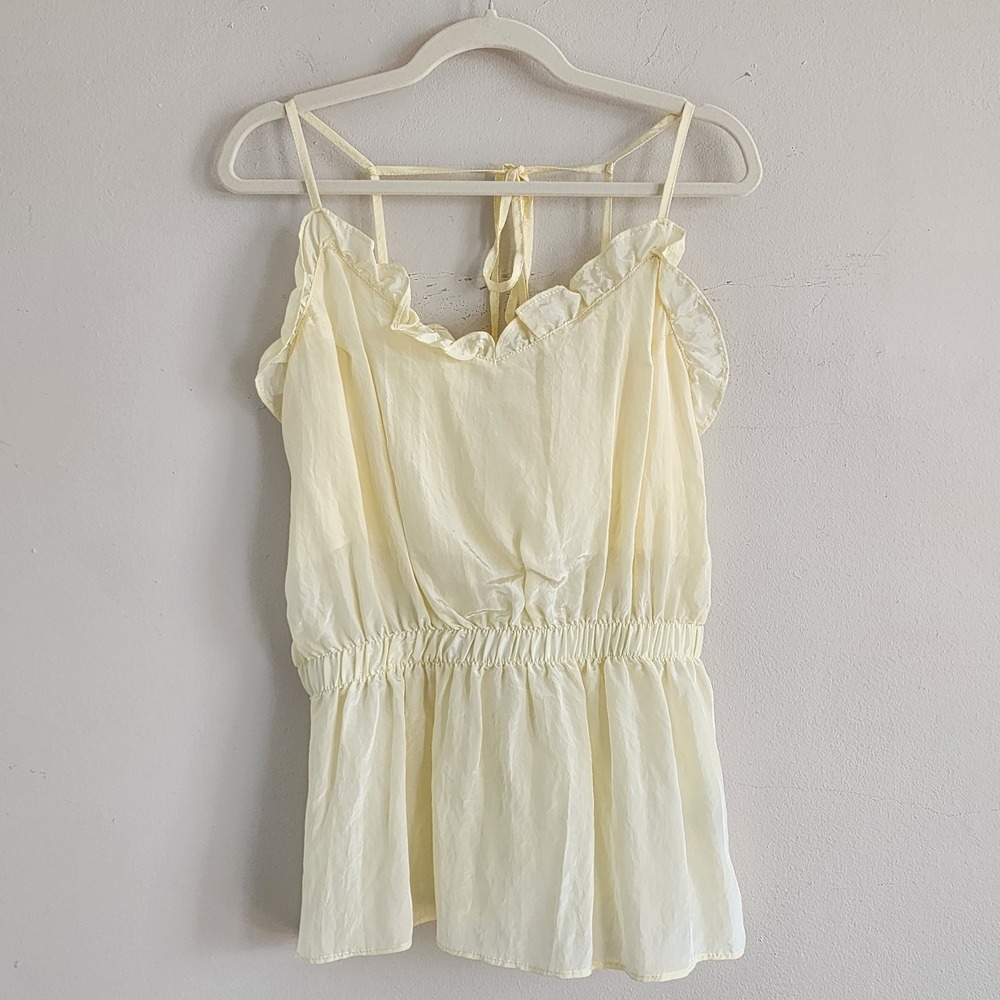 POL Babydoll Ruffle Strappy Top Large Butter Yellow Fairy Feminine Romantic